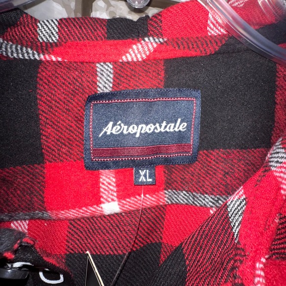 Aeropostale Red Black Plaid Hooded Flannel Shirt Men's XL Button Up Casual NWT - Picture 5 of 7